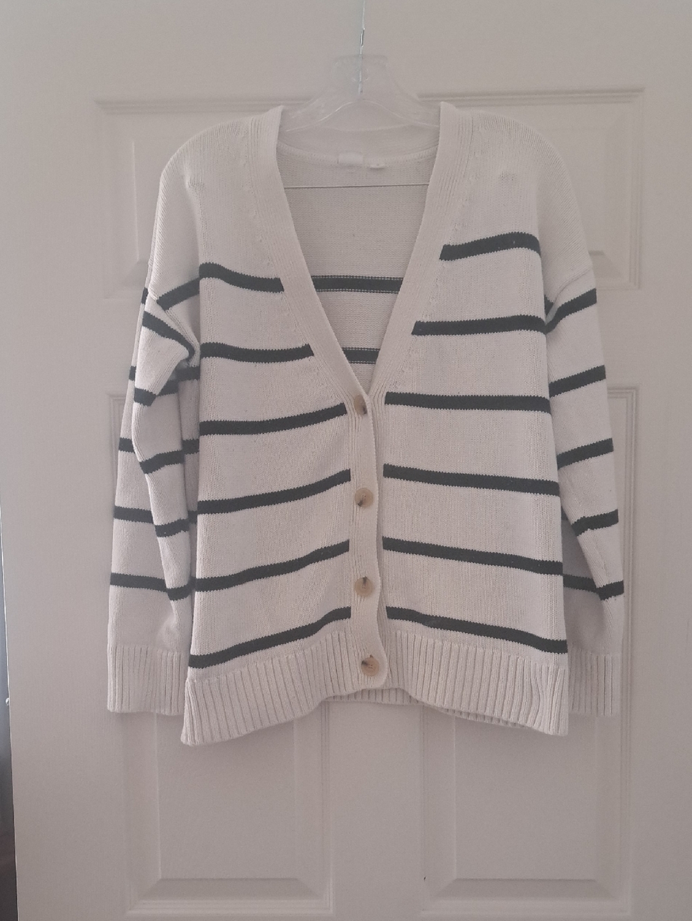 Striped Cream Button-Front Women's Cardigan Sweater